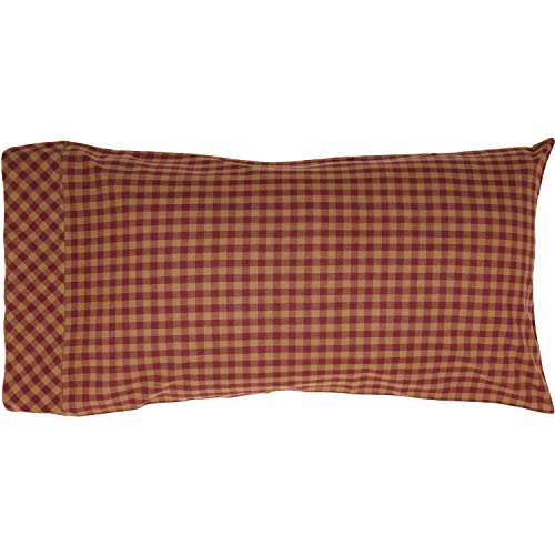 VHC Brands Burgundy Check Decorative Pattern Standard Cotton Pillow Case Set of 2, Setof2-21x30, Red - size: Standard