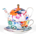 KAMMAK Tea for One Set, Ceramic Teapot, Bone China Tea Set, Cup and Saucer - color: Colorful-XY2