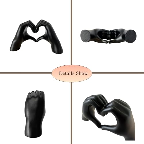 MuSeek Black Heart Hands Sculpture, Small Hand Heart Statue for Shelf Decor, Modern Aesthetic Home Accent for LivingRoom Bedroom Bookshelf Office Desk, Anniversary Valentine Gifts for Women - color: Black Small 5.4 in (L) × 3 in (H)