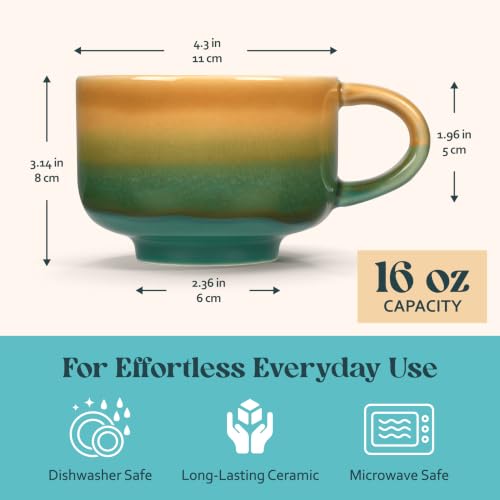 NOVA CERAMICS Amber Coffee Mug - 16 oz Ceramic Mug - Savannah - color: Savannah