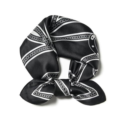 100% Mulberry Silk Scarf - 21" Square Lightweight Neckerchief, Gift Packed - color: Black-3