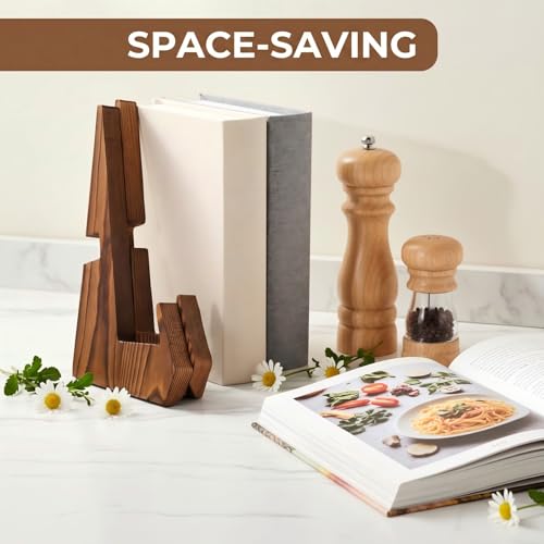 Wooden Cookbook Stand, Recipe Book Holder for Kitchen