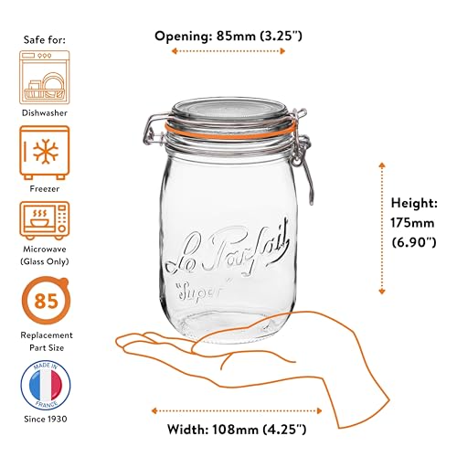 Le Parfait Super Jar 1L (32oz) Glass Canning Jar, Wire Bail Lid, 4 Pack - color: 32oz (Set/4)