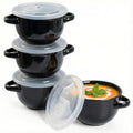 KooK French Onion Soup Crocks with Lids & Handles, Set of 4, Black - color: Black