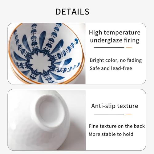 Rice Bowls 10oz, Japanese Style Bowls Set of 6 with Gift Box - Blue and White Ceramic Bowls for Soup, Dessert, Ice Cream, Snack - Kitchen Gifts for Women Christmas Gift - color: Japanese (6 bowls)