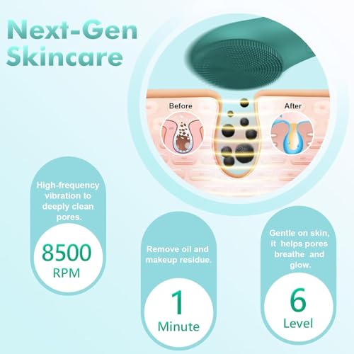 LZP Face Scrubber Facial Cleansing Brush Silicone Face Scrubber Exfoliator for Men & Women, Rechargeable Electric Facial Brushes for Cleaning and Exfoliating, Waterproof Face Scrub Brush - color: Dark Green