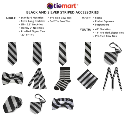 tiemart Men's Socks, Fits Men's Shoe Sizes 8-12 - color: Black and Silver Striped