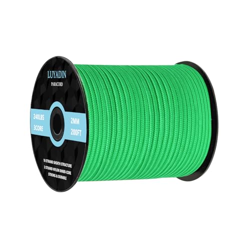 Paracord 240lb - Diameter 2mm Micro Utility Cord -3 Strand Parachute Spool Cord - 100ft 200ft,Paracord for Camping,Hiking,Fishing,Outdoor and DIY - color: Green, size: 200 ft
