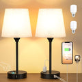 Bedside Table Lamps Set 2 for Bedroom - Dimmable Touch, USB C+A, AC Outlet - color: Beige