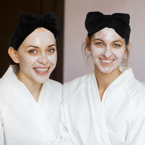 AOPRIE SPA Headbands for Washing Face Makeup Headbands with Bow Hair Band Women Facial Head Band Laurel Wrist Towel Wraps For Shower Face Mask Black, 12 Pack - color: Black