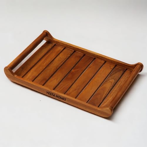 Vesta Homes Extra Large Teak Wood Rectangular Serving Tray for Home/Kitchen/Restaurant/Office Organizer/Dining Table|Premium Wooden Trays|45.5X30.5X5.7 Cm|Handmade in India - size: Extra Large
