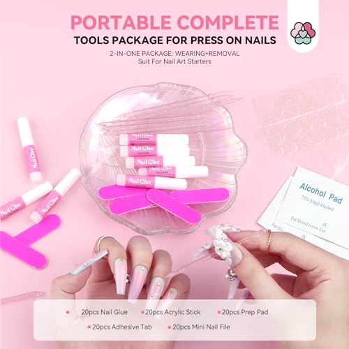 SAVILAND Press On Nail Packaging Kit with Glue and Prep Tools, 20 Sets