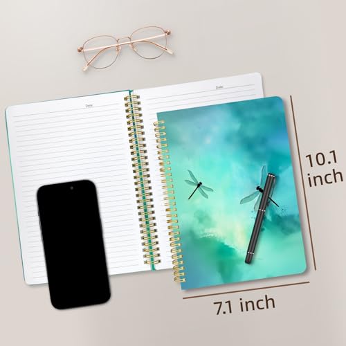 Cute Spiral Notebook Lined Journal B5 Note Book with Pocket, Green - color: Dragonfly