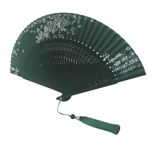 Mini Charming Elegant Modern Woman Handmade Bamboo Silk 8.2 in (21cm) Folding Pocket Hand Fan Chinese Japanese Vintage Retro Style Fan with Silk Pouches, Ladys Girls Gifts (Green)