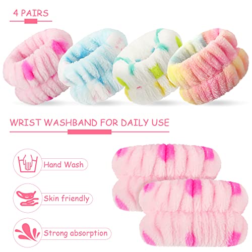 Chuangdi 4 Pairs Wrist Bands for Washing Face Microfiber,Brisk Colors - color: Brisk Colors