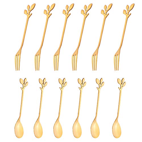 12Pack Stainless Steel Creative Coffee & Dessert Spoons, 4.8 Inches (Gold, Style 3) - color: Gold,Style 3