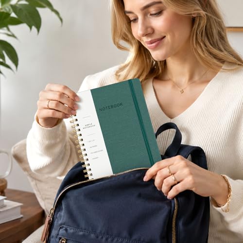 Spiral Notebook - 7.24" x 10" College Ruled Journal with Inner Pockets and 180 Pages, PU Leather Cover Business Journal, Twin-Wire Binding Notebook Perfect for Office & Home School Supplies Green - color: 004-Green-1pack, size: B5-180 pages