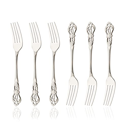 Dessert Forks Set of 6, Uniturcky Stainless Steel Silver Small Metal Forks Set, Mirror Polished Appetizer Forks, Modern Flatware Cutlery Salad Forks Use for Home, Party, Wedding, Cafes - 6.6 In - size: Dessert Fork 6 Pieces