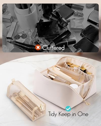 VLANDO Makeup Bag,Women Travel Toiletry Case,Carry Handle,Off White - color: 05.Off White