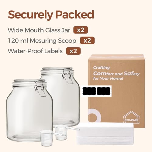 ComSaf Glass Pantry Jars with Airtight Lids 0.7 Gallon 2 Pack Wide Mouth - size: 88oz*2