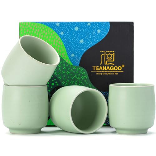 TEANAGOO Japanese Tea Cups, Chinese Tea Cup, 7.2Oz / 205 Ml, Ceramic Tea Cups for Adults, Ceramic Cups no Handles, Japanese Cups, Matcha Cup, Lt.Green, 4 Pcs/Box, H8 - color: Lt.Green, size: 7.2 fl oz (4-Count)
