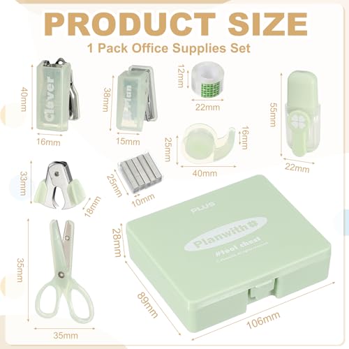 PATIKIL 1 Pack Office Supplies Set, 8pcs Desk Supplies Set Stapler Tape Dispenser Scissors Accessories Kit Mini Office Supply Kit Cute Small for Desk Women Organizer, Green - color: Green