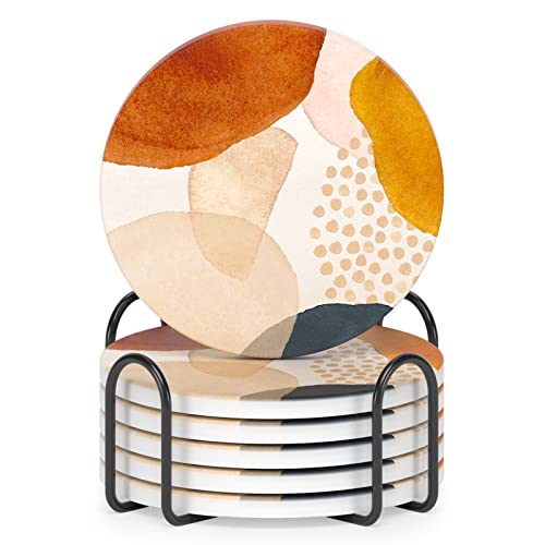 Coasters for Drinks, Set of 6 Cute Absorbent Ceramic Drink Coasters - color: Simple Abstract Art