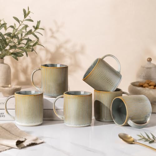 theterra Ceramic Coffee Mugs Set of 6, 14.2 oz Coffee Cups with Handle - color: Desert Sage, size: 14 OZ (Set of 6)