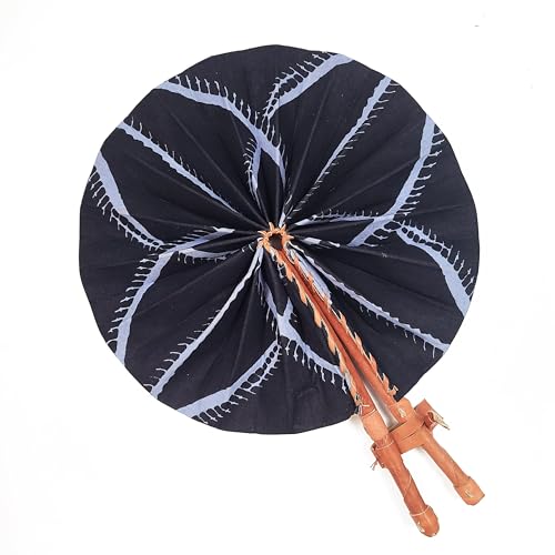Kente African Print Foldable Hand Fan - color: Adire