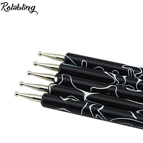 5Pcs Nail Dotting Tools Double-Ended Nail Art Embossing Stylus - color: Black