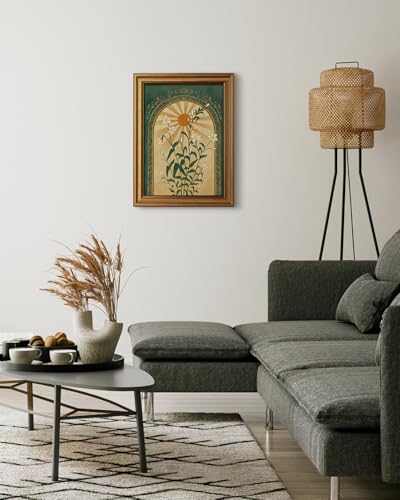 HUARCEY Gold Framed Canvas Wall Art, Sun Botanical Picture Decor, 12x16 In - color: Boho art, size: 16"L x 12"W