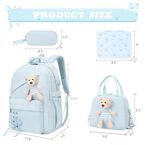 ACESAK 4PCS Backpack for Girls with Leakproof Bento Box (Blue) - color: Blue