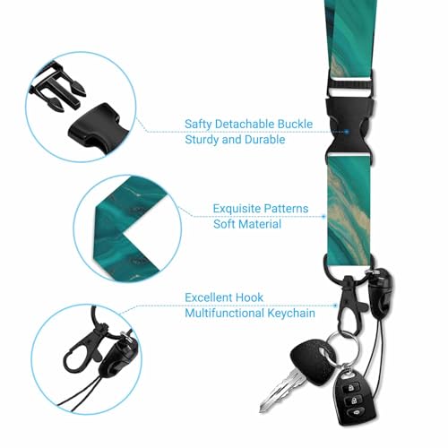 Marbling Texture ID Badge Holder Green and Golden Marble Pattern Badge Holder with Retractable Clip Durable and Easy to Use for Student Nurse Worker - color: Marbling Texture