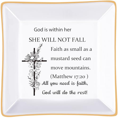 PUDDING CABIN Christian Gifts for Women Bible Verse Ring Dish Faith Religious Jewelry Tray - color: Christian