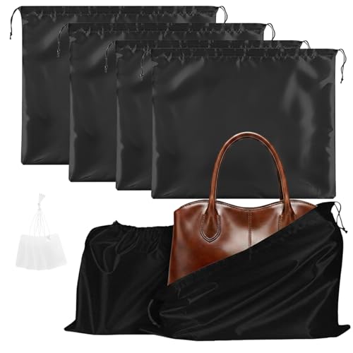 Satin Dust Bags for Purses and Handbags - Purse Storage Organizer with Drawstring, Dustproof Travel Storage Pouches for Handbags, Shoes, Boots & Clothes (2 Pack 15.7"x19.7", 2 Pack 19.7"x23.6", Black) - color: Black, size: 15.7"x19.7"+19.7"x23.6"