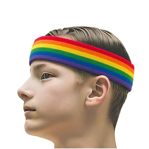 COUVER 3 Color Striped Sports Sweatband Set - color: Rainbow
