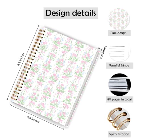 Qykwz Coquette Pink Bow Flower Spiral Notebook 5.5x8.3 - color: Color_K