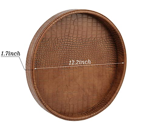 HofferRuffer Faux Leather Round Serving Tray, Vegan Croco Leather Decorative Food Tray for Storage Drinks, Snack & Cosmetics, Dia.12'' x 1.6'' (Antique Brown) - color: Antique Brown, size: 12"