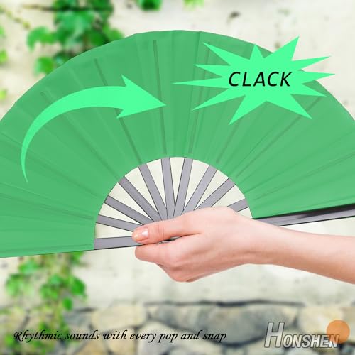 Green Folding Hand Performance Fan Nylon-Cloth Fan 13 inch (Green) - color: Green