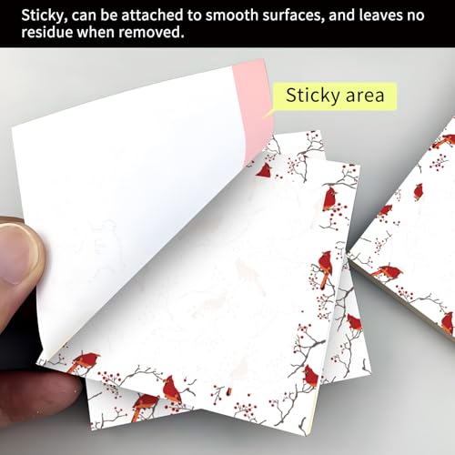 Cute Sticky Notes 3 x 3 in, 2 Pack Self Stick Note Pads with Fun Patterns, Strong Adhesive Memo Pads for Office School Home, 80 Sheets per Pad Red Bird - color: Red Bird