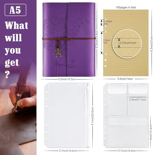 OMEYA Refillable Leather Journal for Women: A5, 100gsm Lined Paper, Purple - color: Purple, size: A5-9.3''×6.3''