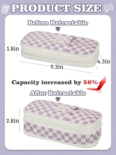 Bigmeta Gingham Expandable Pencil Case for Teens Girls - Purple - color: Purple