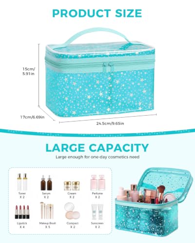 Star Clear Makeup Bag, Waterproof Travel Cosmetic Bag Toiletry bag,Blue - color: Blue