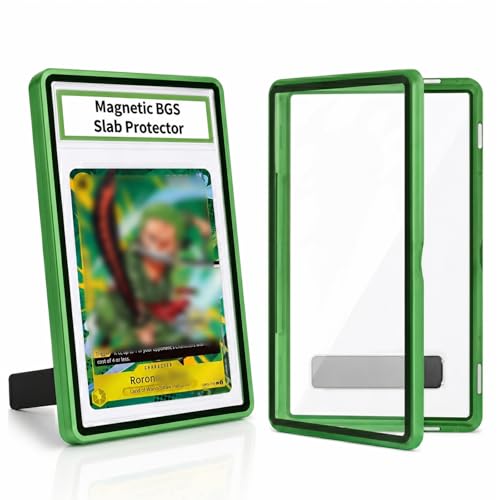 Magnetic BGS Slab Protector with Foldable Kickstand - UV Protection Tempered Glass & Aluminum Metal Bumper for 35PT Beckett Graded Cards, 9-Point Secure Lock Display Guard & Clear View (Green) - color: Green, size: BGS Card Case
