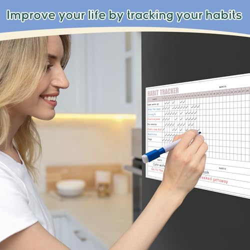 Maitys Habit Tracker 12x16" Magnetic Dry Erase Board with Markers Eraser