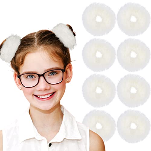 8 PCS Fuzzy Scrunchies White Hair Ties Cute Hair Bands with Faux Rabbit Fur Elastic Hair Ties Hair Bobbles Ponytail Holders Girls Women Hair Accessories - color: Fuzzy-white 8PCS