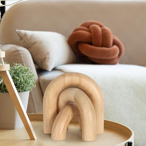 3 Pieces Wood Arch Decor, Wooden Coffee Table Accents, Neutral Home Aesthetic Bookshelf Decoration, Desk Objects, Natural Modern Boho Decor for Living Room Entryway - color: Natural