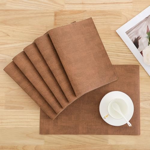Homaxy PU Faux Leather Placemats for Dining Table, Set of 6, Brown - color: Brown