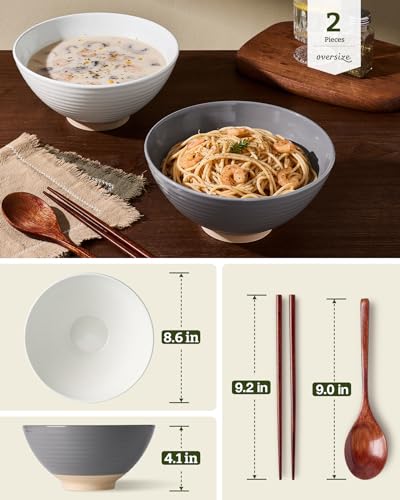 famiware Milkyway 54 oz Large Ramen Bowls Set of 2, White & Dark Gray - color: White & Dark Gray
