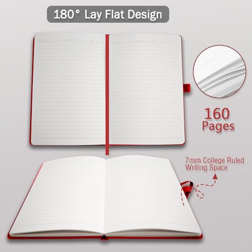 Heture Hardcover Notebooks, A5 Lined Journals Notebook for Writing 160 Pages, 8.2 x 5.5 inch, Red Colors Classic Ruled Notebooks for College/Work/Travel (Red, 1 Pack) - color: Red, size: 1 Pack